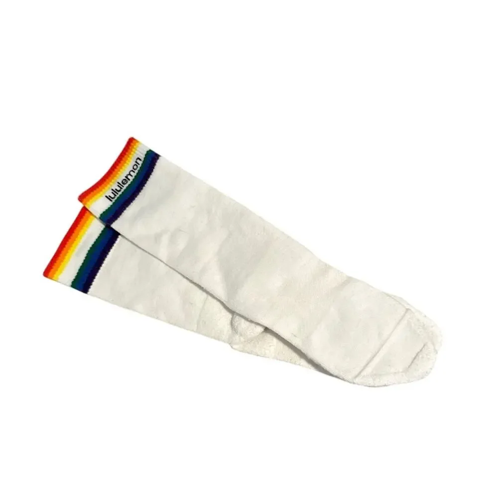 Lululemon Daily Stride White Rainbow Crew Socks Size Medium Women's 7-9 Mens 5-7